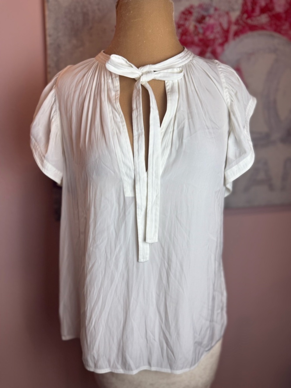 A.L.C. Off White Carmen Tie-Back Flutter Sleeve Blouse